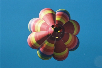 Hot air balloon in flight from below