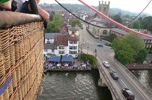 Henley from a hot air balloon, capturing part of the balloon basket